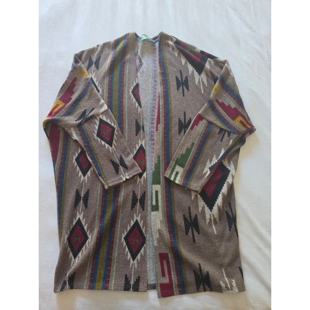 Chris & Carol Womens Southwestern Geometric Open Front Cardigan Brown Multi M